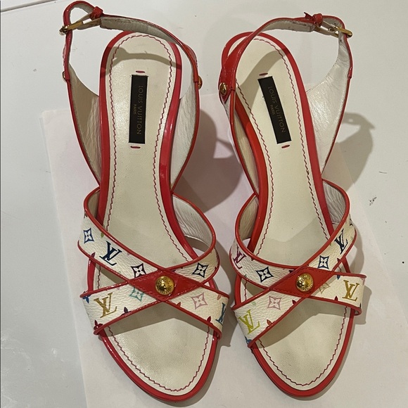Louis Vuitton Strappy Sandals for Women for sale | eBay Louis Vuitton Red and White Strappy Sandals with Monogram Detail size 37 1/2